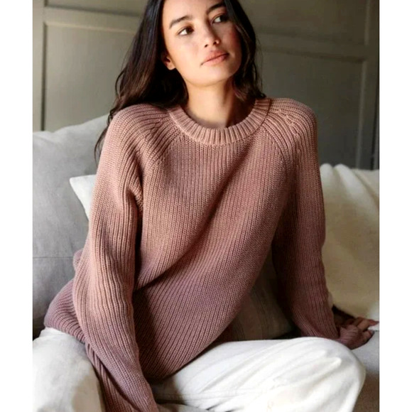 Jenni Kayne M Iconic 100% CASHMERE Fisherman Sweater $425 Crewneck Mauve - Picture 3 of 9